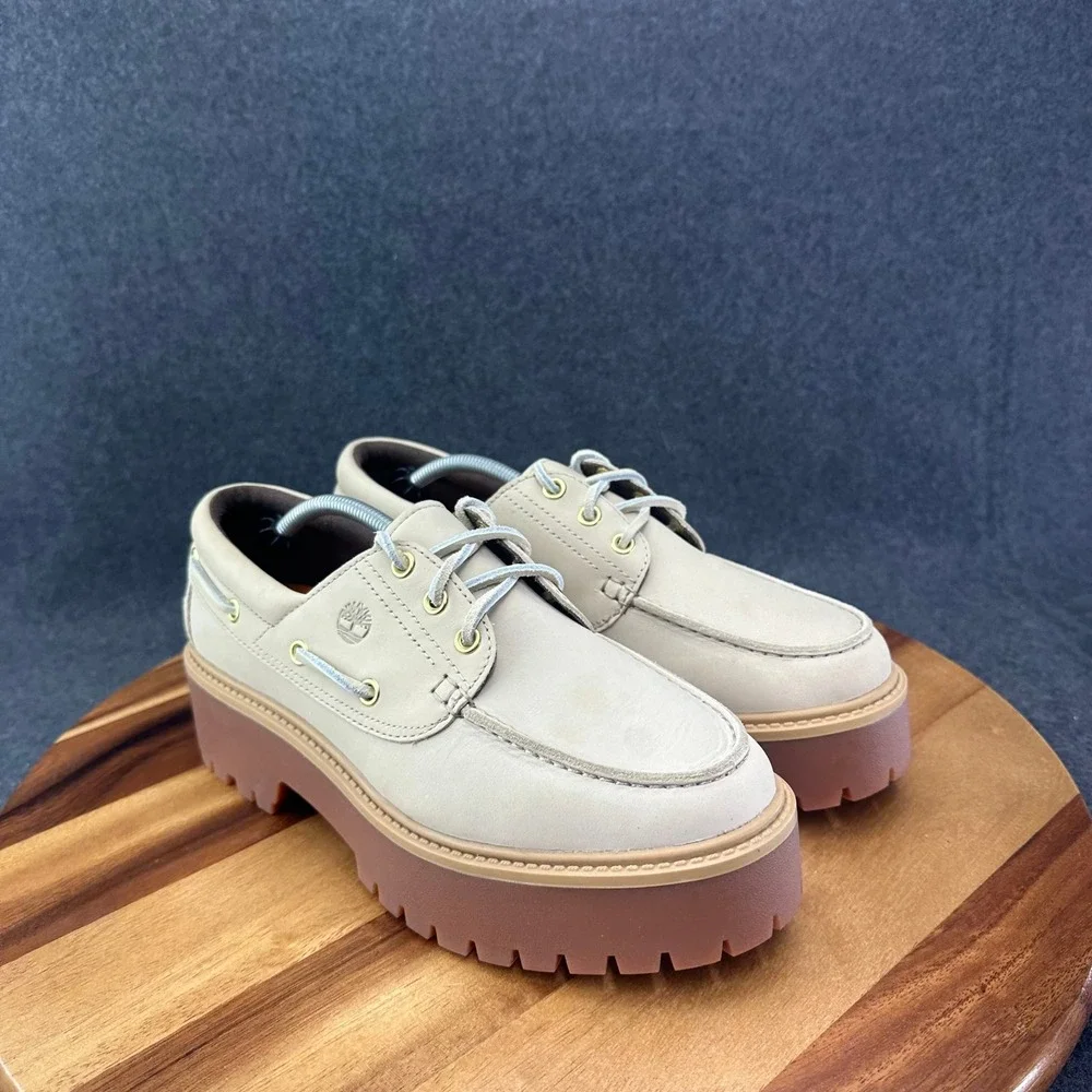 Timberland Stone Street Boat Shoe Beige Leather Platform Lug Sole TB0A6AVY236 10